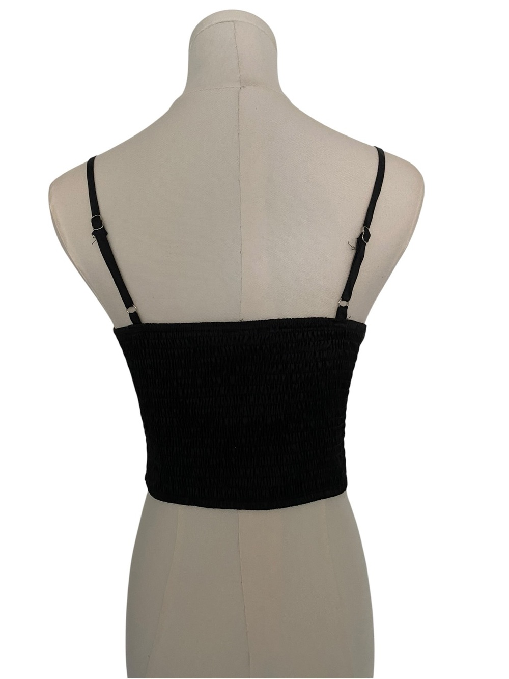 Cider Black Satin Lace-Up Ruched Bustier Crop Top - Picture 4 of 5